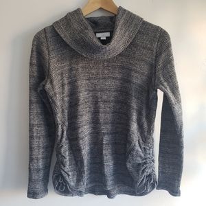 J. Jill 95% Cotton Blend Gray  Waffle Knit Cowl Neck Thermal Sweater S Petite